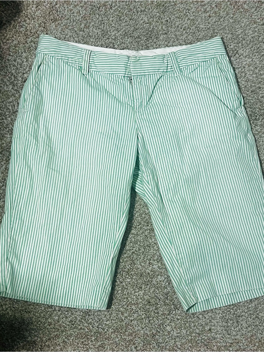 American Eagle Vintage Retro Mint Green Seersucker Stripe Shorts Bermudas Sz 4